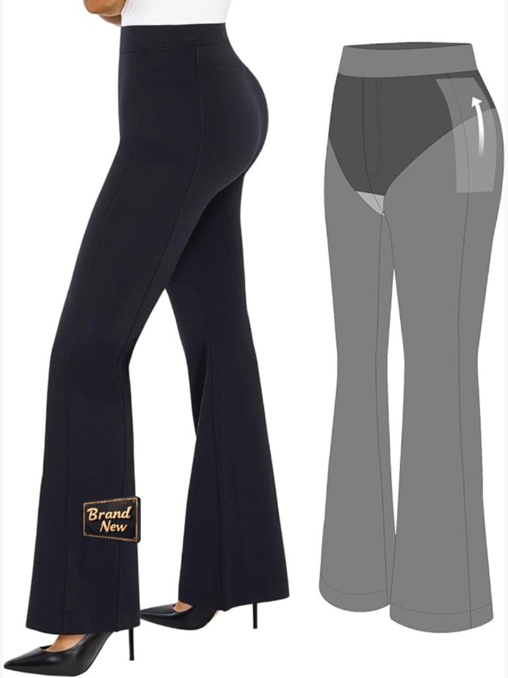 High Waisted Bootcut Dress Pants Tummy Control Stretch Pull On Work Slacks
